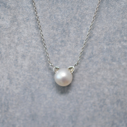 【１点物】天然アコヤ真珠 猫パールネックレス Silver925 2枚目の画像