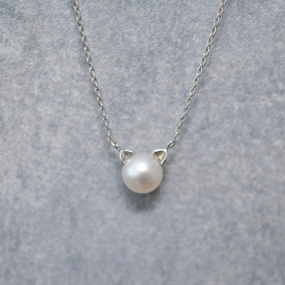 【１点物】天然アコヤ真珠 猫パールネックレス Silver925 2枚目の画像