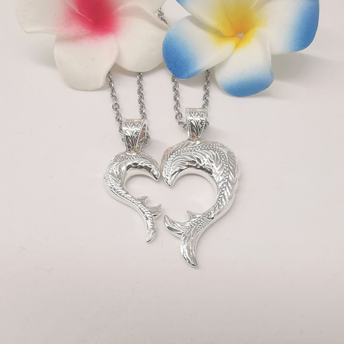ハワイアンジュエリー ドルフィン ハート ペアネックレス シルバー925  