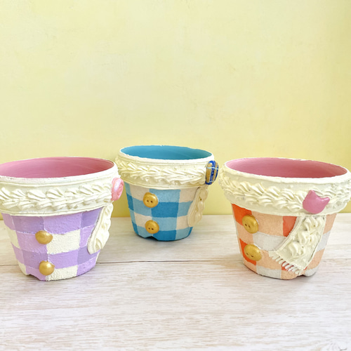 大好評】ロココ調リメイク鉢、パステルブルー、ピンク