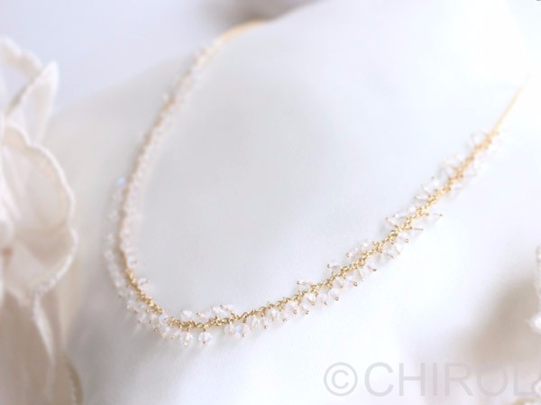 ムーンストーン (レインボー) ＊ フリンジ ネックレス/ 14kgf