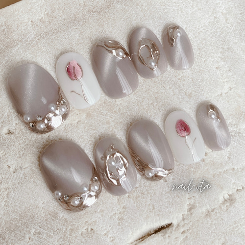 ネイルチップ チューリップネイル アクセサリーネイル 一輪花ネイル  