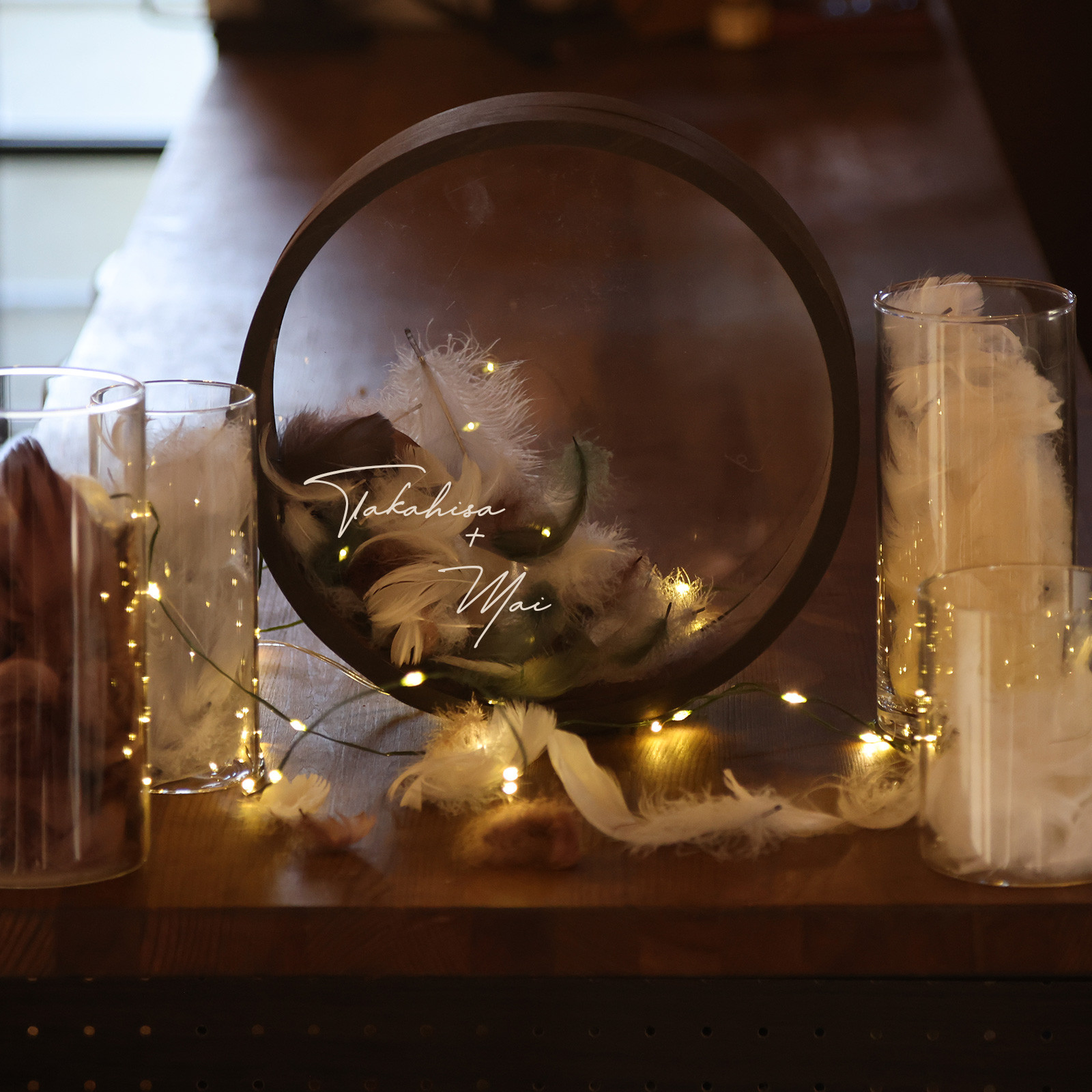 まんまる曲げわっぱの金魚鉢風ウェルカムボード