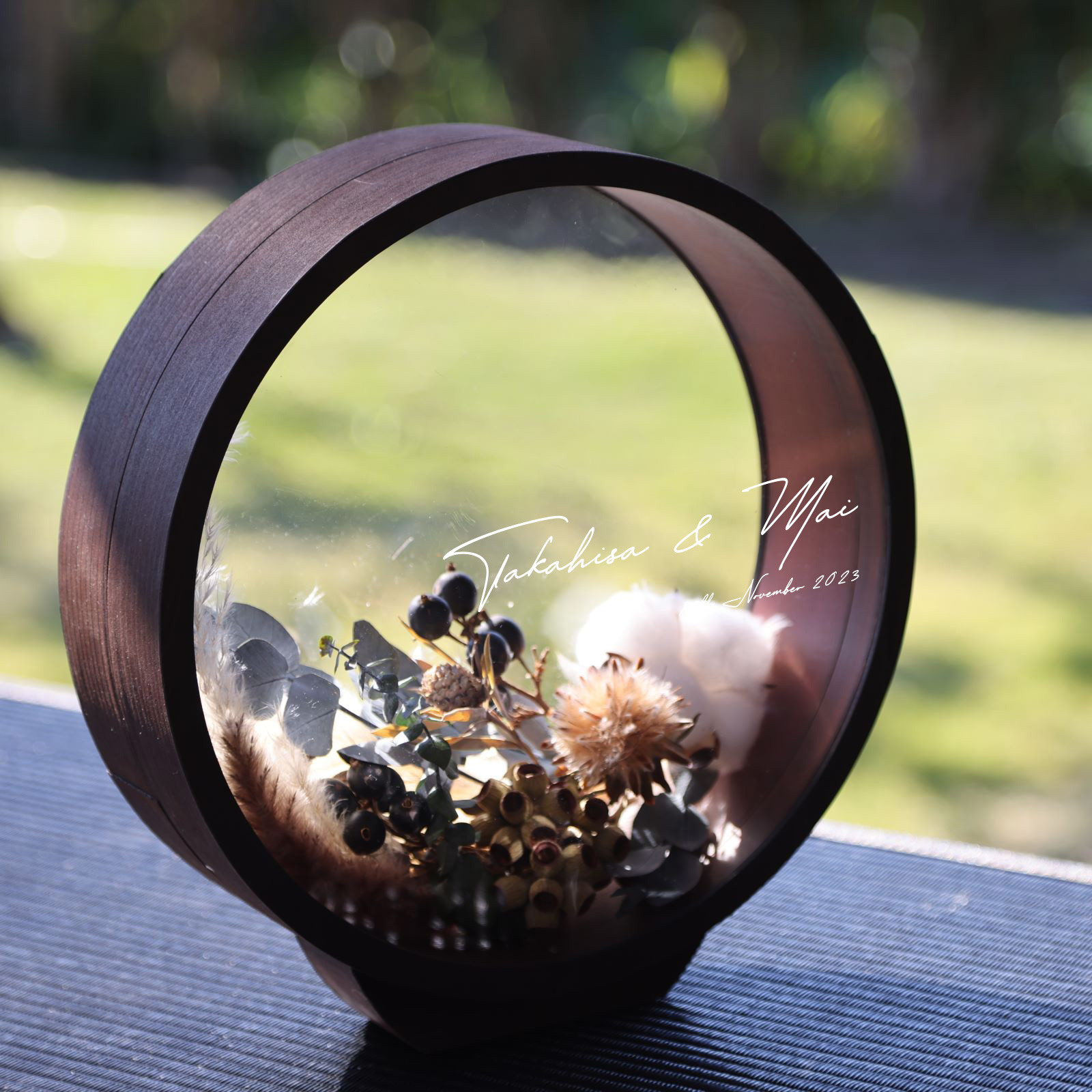 まんまる曲げわっぱの金魚鉢風ウェルカムボード