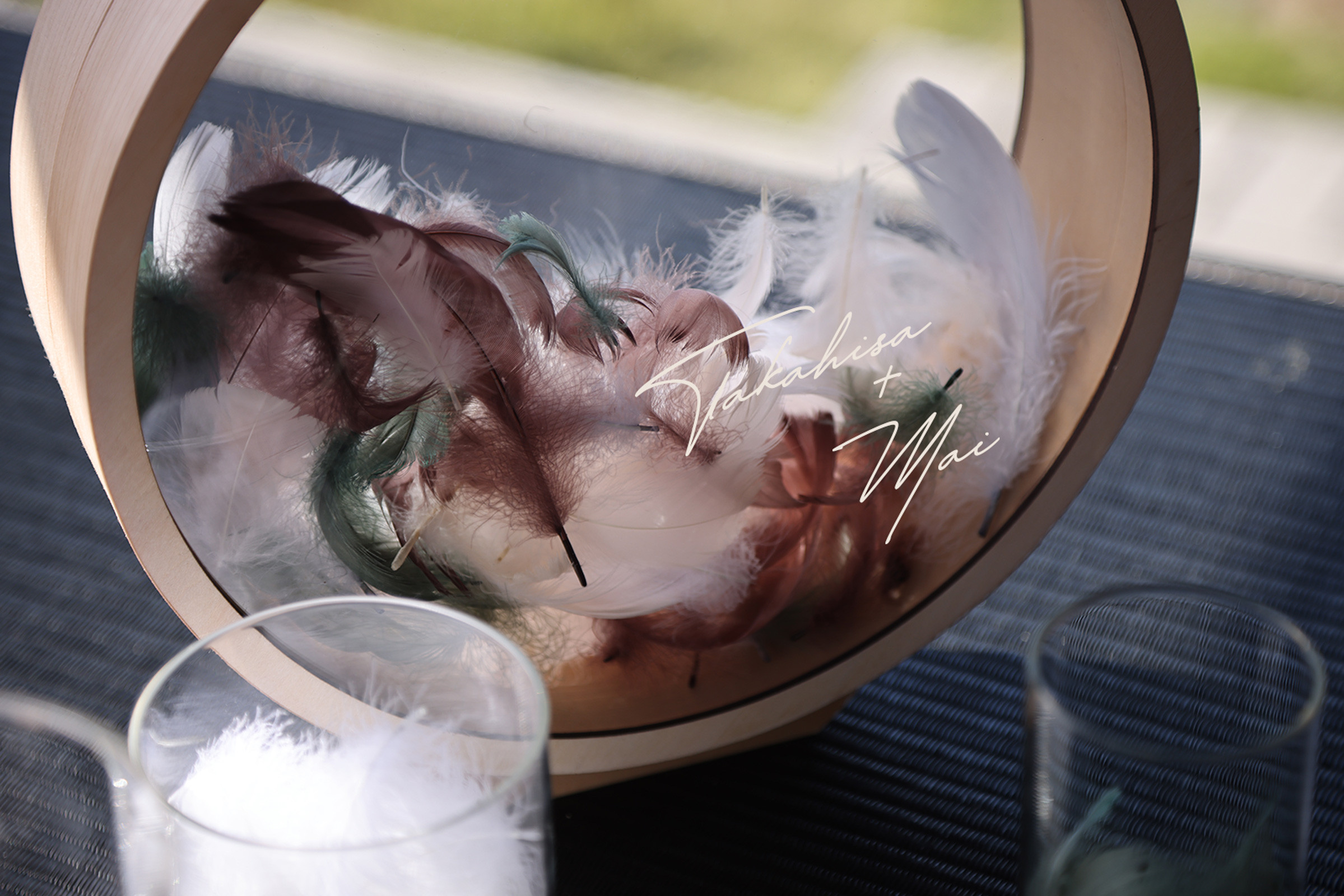 まんまる曲げわっぱの金魚鉢風ウェルカムボード