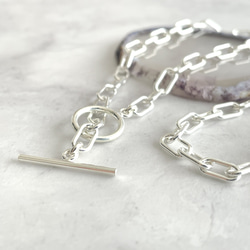 silver925 Paper clip chain toggle clasp long necklace 第7張的照片