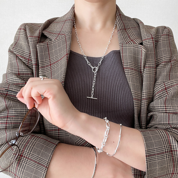 silver925 Paper clip chain toggle clasp long necklace 第10張的照片