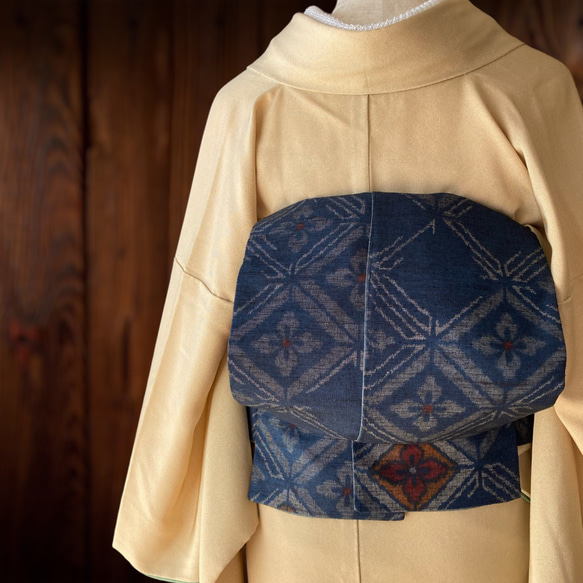 小千谷紬小紋と西陣織暈しでお仕立ていたしました大人の兵児帯、半幅帯