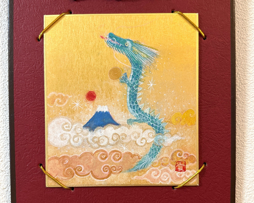☆ HaRu 辰年 龍 竜 富士山 縁起物 1点物 真作 原画 絵画 油絵 ♪