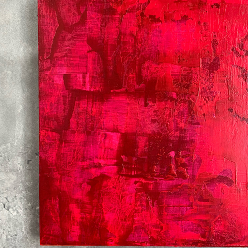 赤の抽象画 3パネル　58×107㎝ 大きな赤い抽象画、白い抽象画の壁アート、モダンな赤いテクスチャ画