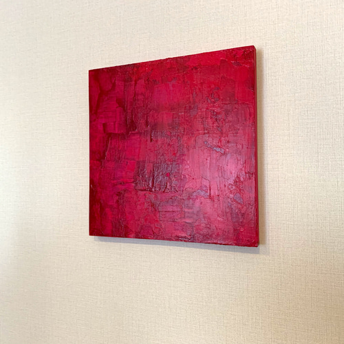 赤の抽象画 3パネル　58×107㎝ 大きな赤い抽象画、白い抽象画の壁アート、モダンな赤いテクスチャ画