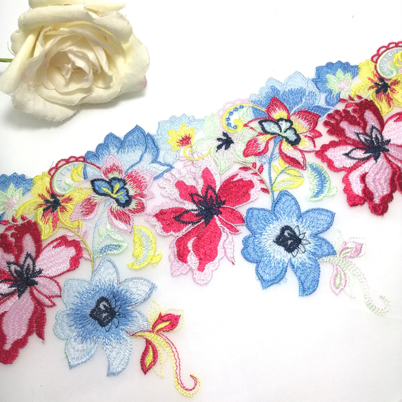 1m 豪華 花柄 刺繍 チュールレース　ハンドメイド　手芸　素材　はぎれ　 3枚目の画像