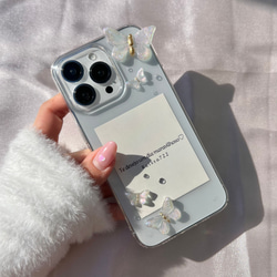 R117ホワイトオーロラ蝶々ケース クリアケース iPhoneケース