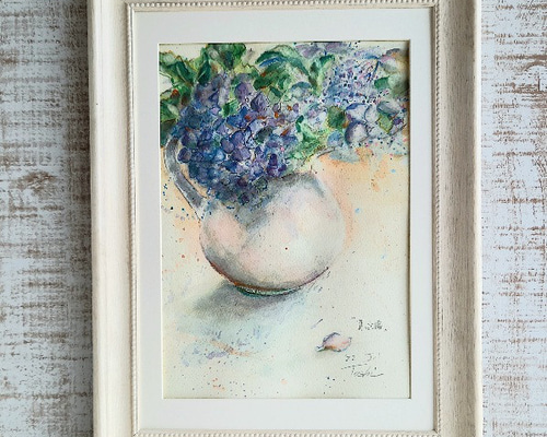 【原画販売】青い紫陽花の水彩画 原画販売】青い紫陽花の水彩画 - 絵画買う
