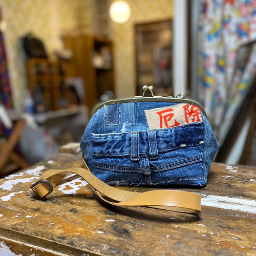 デニムリメイク　財布　一点物 デニム 長財布 ロングウォレット B 財布 リメイク ジーンズ