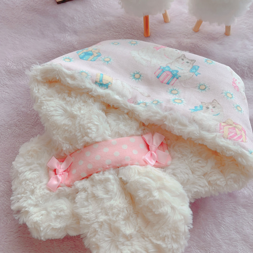 マフラー　ゆめかわいい ゆめかわ♡ふわもこマフラー（ねこ柄ピンク） マフラー anAel