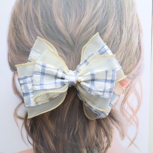 セミオーダー】チェックラメリボン ヘアゴム キッズ ゆめかわ 地雷系