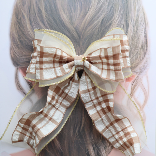 セミオーダー】チェックラメリボン ヘアゴム キッズ ゆめかわ 地雷系