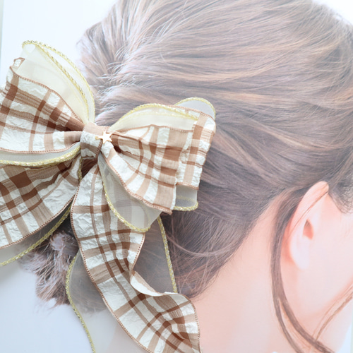 セミオーダー】チェックラメリボン ヘアゴム キッズ ゆめかわ 地雷系