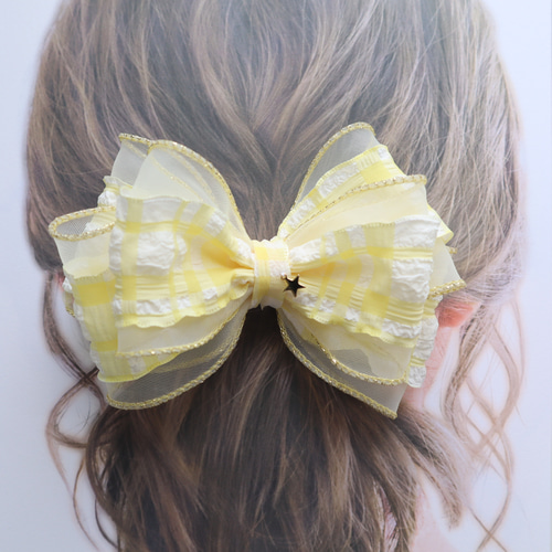 セミオーダー】チェックラメリボン ヘアゴム キッズ ゆめかわ 地雷系