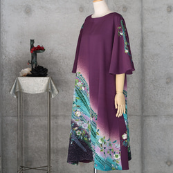 フリル袖のチュニックワンピース/辻が花　フリーサイズ　 ストール付き　着物リメイク　 kimono 3枚目の画像