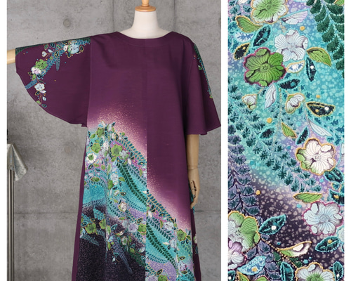 フリル袖のチュニックワンピース/辻が花 フリーサイズ ストール付き