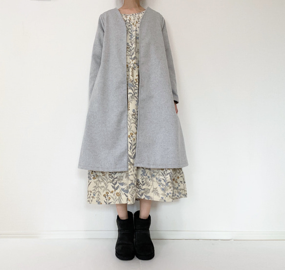 送料無料【新春福袋2024】ウールコートとワンピースセット＊フリーサイズ＊北欧　猫　花柄 4枚目の画像