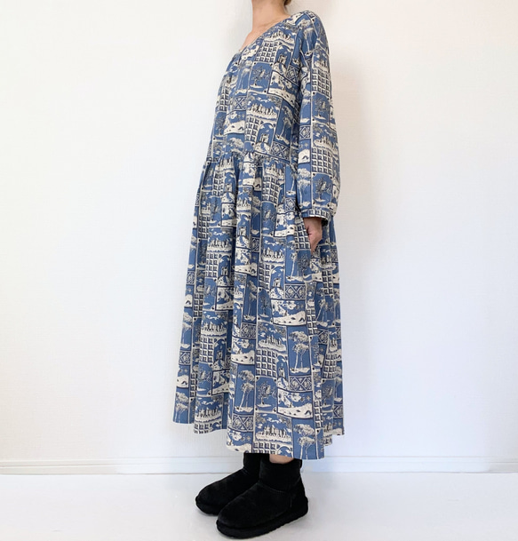 送料無料【新春福袋2024】ウールコートとワンピースセット＊フリーサイズ＊北欧　猫　花柄 6枚目の画像