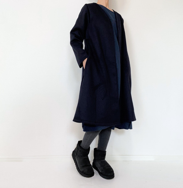 送料無料【新春福袋2024】ウールコートとワンピースセット＊フリーサイズ＊北欧　猫　花柄 3枚目の画像