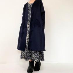 送料無料【新春福袋2024】ウールコートとワンピースセット＊フリーサイズ＊北欧　猫　花柄 2枚目の画像