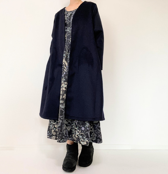 送料無料【新春福袋2024】ウールコートとワンピースセット＊フリーサイズ＊北欧　猫　花柄 2枚目の画像