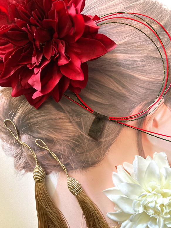 紅白ダリア髪飾り　花嫁　振袖成人式 2枚目の画像