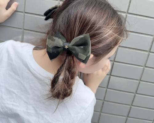 ⭐︎限定⭐︎ 迷彩チュールリボン ヘアゴム キッズ ヘア ゆめかわ 地雷