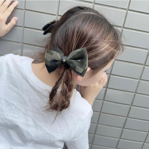 ⭐︎限定⭐︎ 迷彩チュールリボン ヘアゴム キッズ ヘア ゆめかわ 地雷