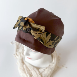 ❤︎エレガント ターバン風　ニット キャップ　チョコレートブラウン✖️ アネモネブラック　ケア帽子　母のプレゼント 6枚目の画像