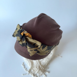 ❤︎エレガント ターバン風　ニット キャップ　チョコレートブラウン✖️ アネモネブラック　ケア帽子　母のプレゼント 4枚目の画像