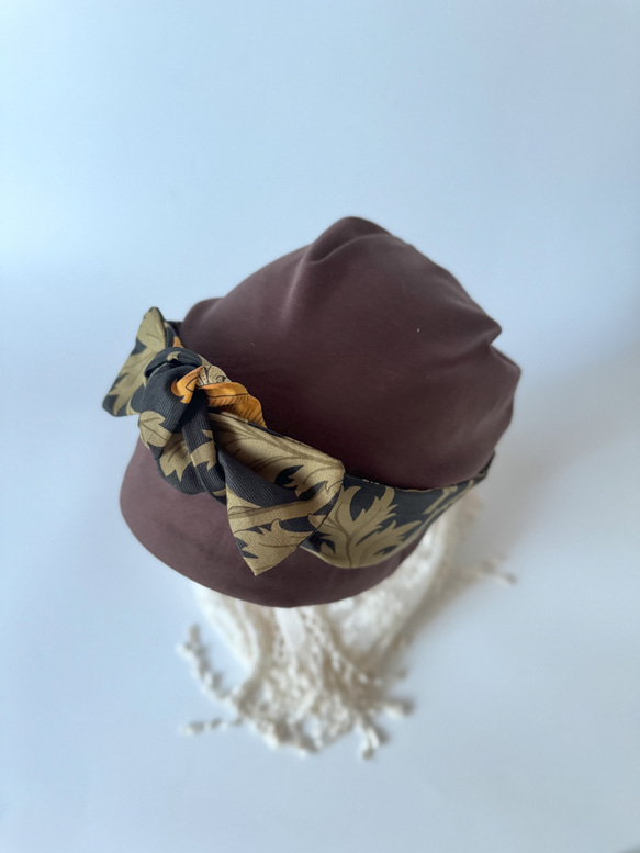 ❤︎エレガント ターバン風　ニット キャップ　チョコレートブラウン✖️ アネモネブラック　ケア帽子　母のプレゼント 4枚目の画像
