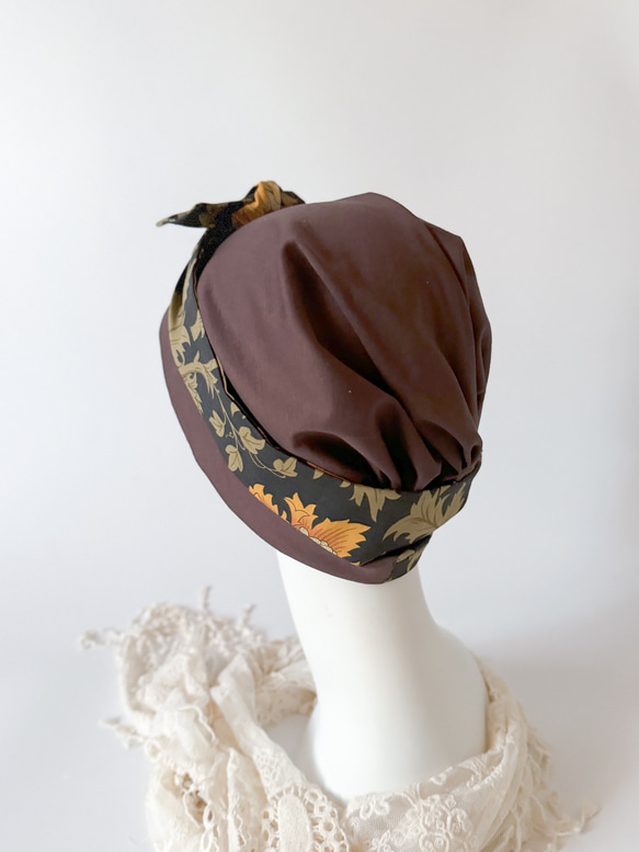 ❤︎エレガント ターバン風　ニット キャップ　チョコレートブラウン✖️ アネモネブラック　ケア帽子　母のプレゼント 2枚目の画像