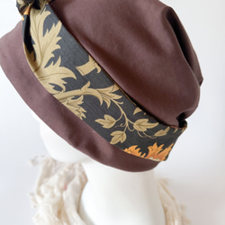 ❤︎エレガント ターバン風　ニット キャップ　チョコレートブラウン✖️ アネモネブラック　ケア帽子　母のプレゼント 3枚目の画像
