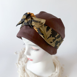 ❤︎エレガント ターバン風　ニット キャップ　チョコレートブラウン✖️ アネモネブラック　ケア帽子　母のプレゼント 5枚目の画像