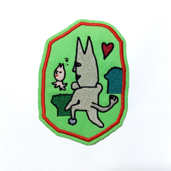狩人のおいかけっこ ワッペン 刺繍 日本語 パッチ アップリケ 面白い ユニーク 個性的 平仮名 草 オリジナル 緑 13枚目の画像