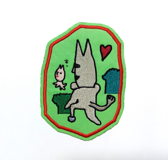 狩人のおいかけっこ ワッペン 刺繍 日本語 パッチ アップリケ 面白い ユニーク 個性的 平仮名 草 オリジナル 緑 9枚目の画像