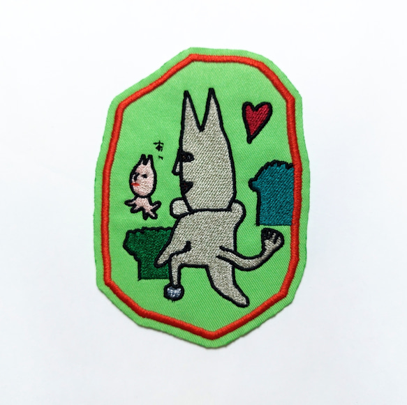 狩人のおいかけっこ ワッペン 刺繍 日本語 パッチ アップリケ 面白い ユニーク 個性的 平仮名 草 オリジナル 緑 4枚目の画像
