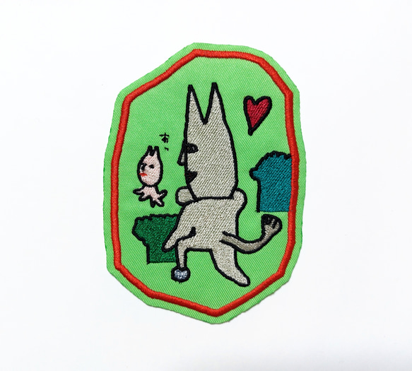 狩人のおいかけっこ ワッペン 刺繍 日本語 パッチ アップリケ 面白い ユニーク 個性的 平仮名 草 オリジナル 緑 12枚目の画像