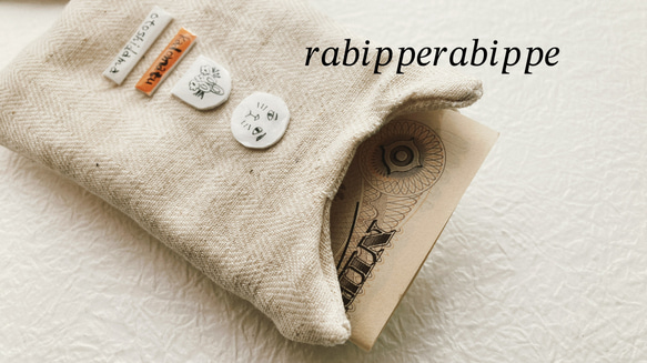 リネン素材のお年玉ポチ袋　辰柄　こまり顔猫　rabippe 5枚目の画像