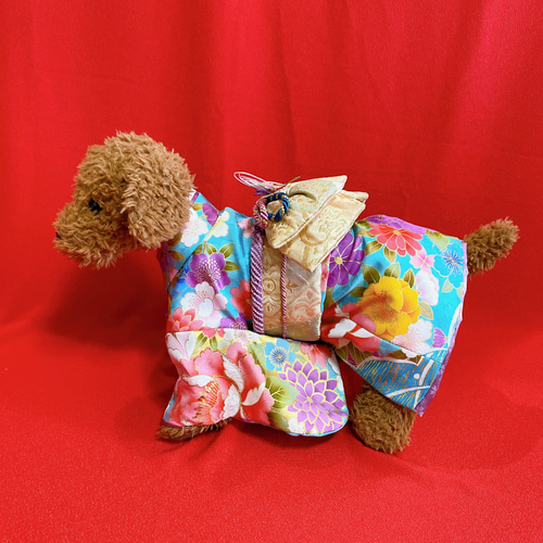 犬の着物✨犬用本格振袖着物 正絹 M 水色 犬服