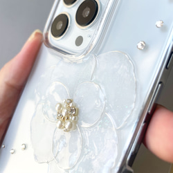 與所有型號 iPhone15pro iPhone14pro 白色山茶花智慧型手機保護殼相容 透明保護殼 花石 第7張的照片