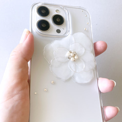 與所有型號 iPhone15pro iPhone14pro 白色山茶花智慧型手機保護殼相容 透明保護殼 花石 第9張的照片