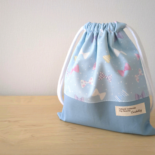 給食セット（ランチョンマット+巾着袋） ☆ カラフルリボン × くすみ