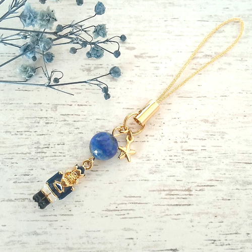 くるみ割り人形と星の天然石ストラップ/バッグチャーム/携帯